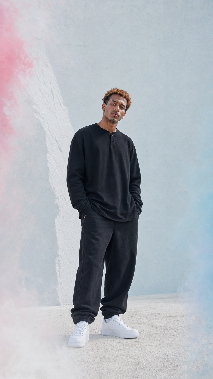 Henley manga longa preta