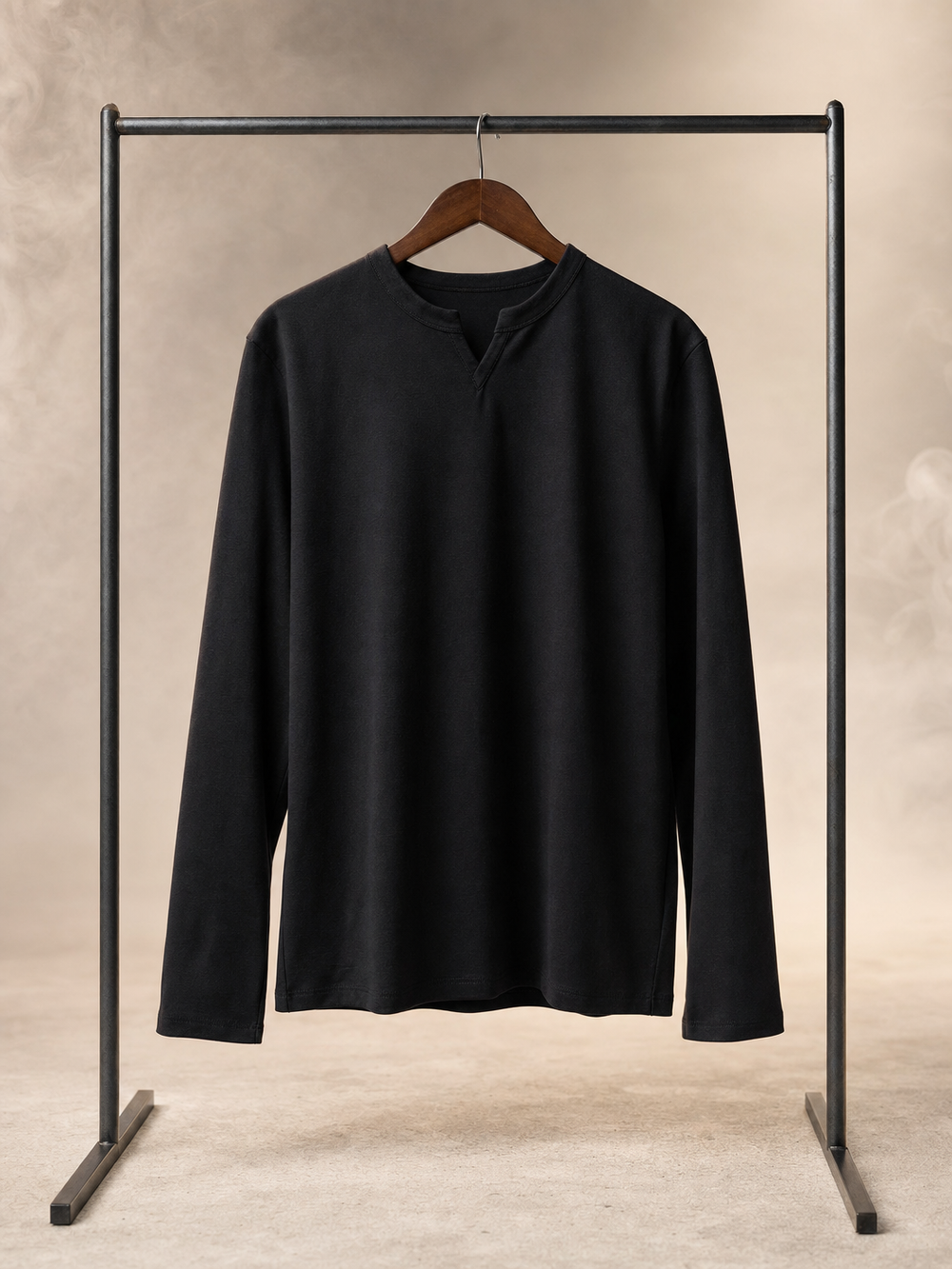 Henley manga longa preta