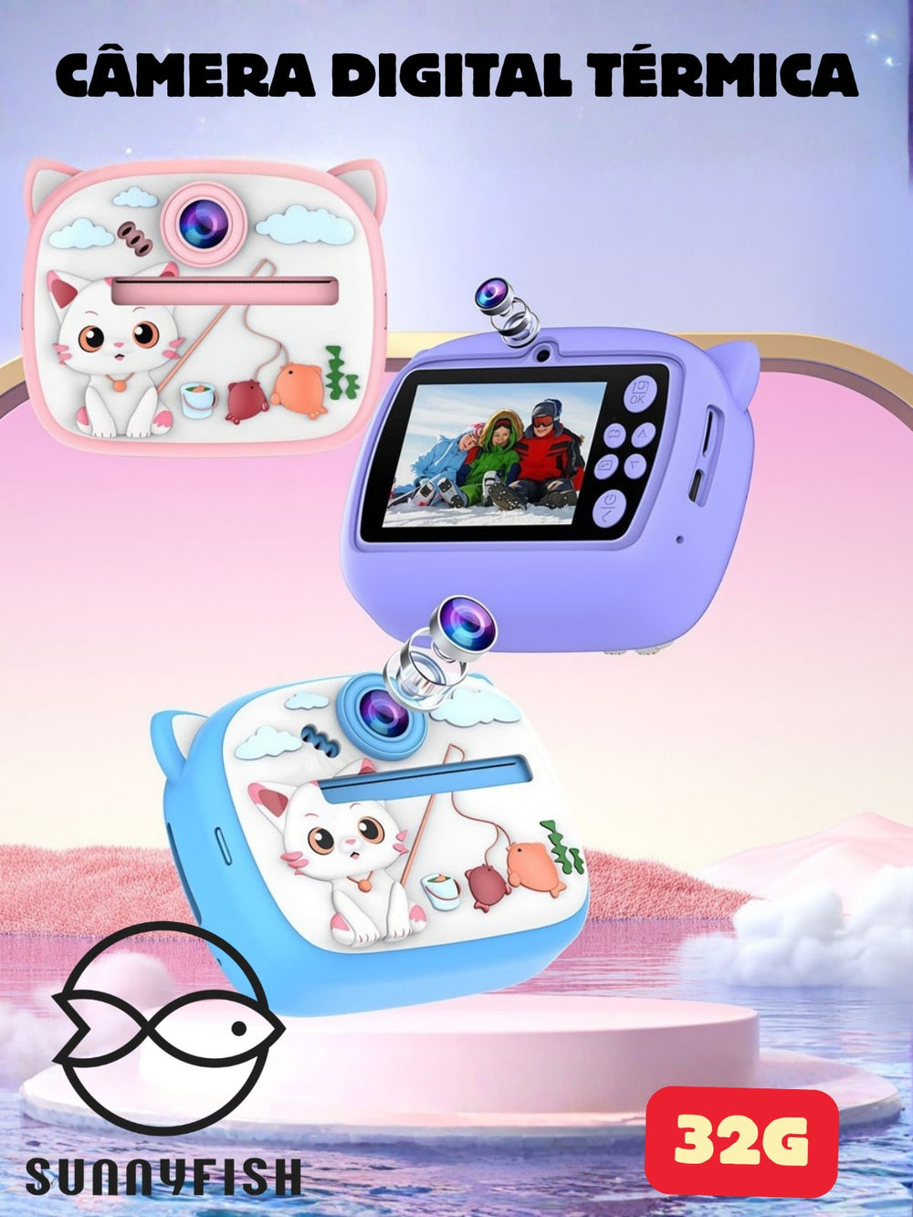 Câmera infantil com impressora térmica · 1080P 32GB