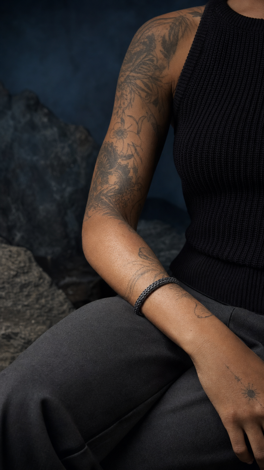 Pulseira de metal escuro