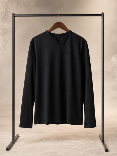 Henley manga longa preta
