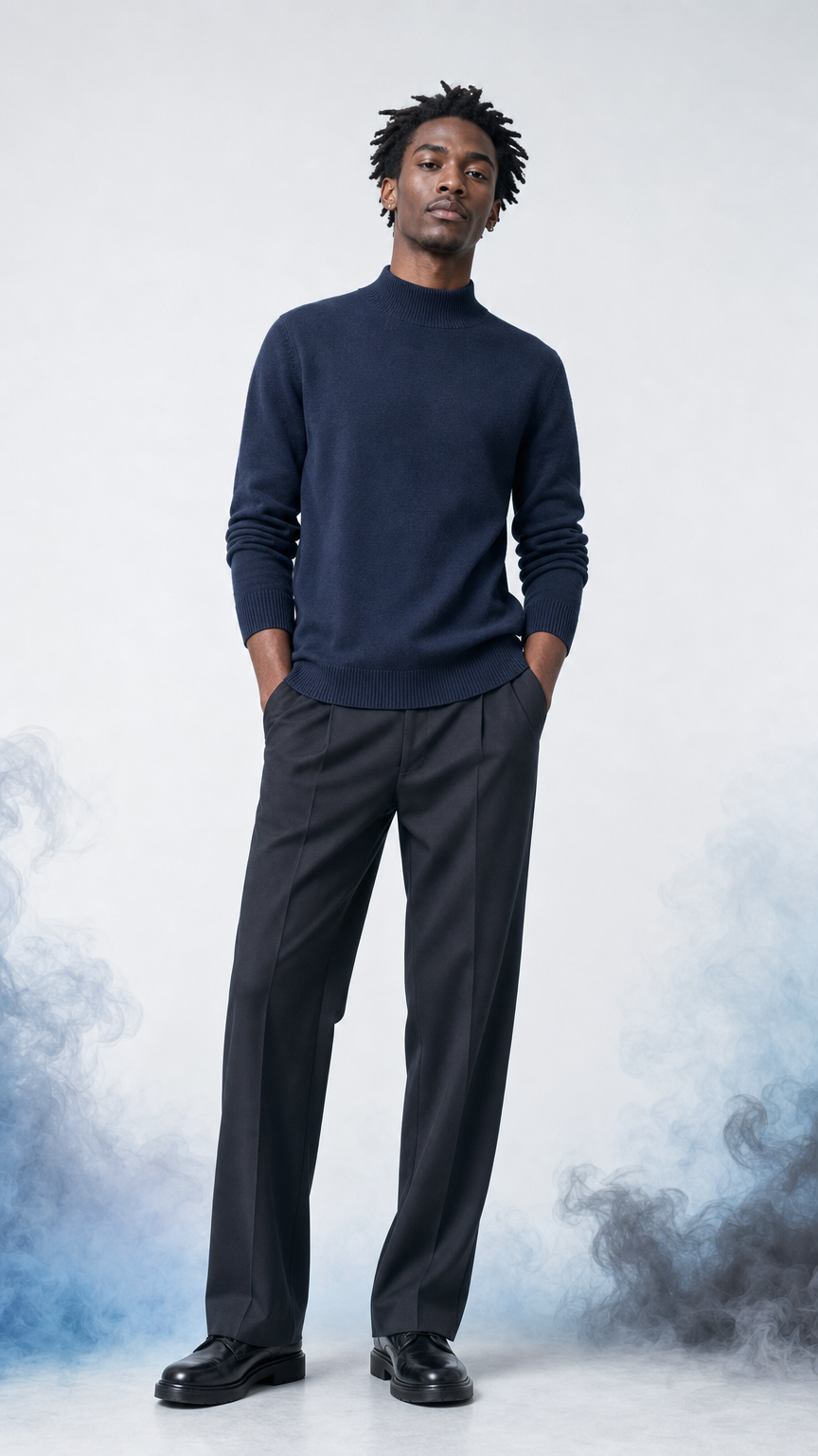 Suéter azul-marinho mock neck