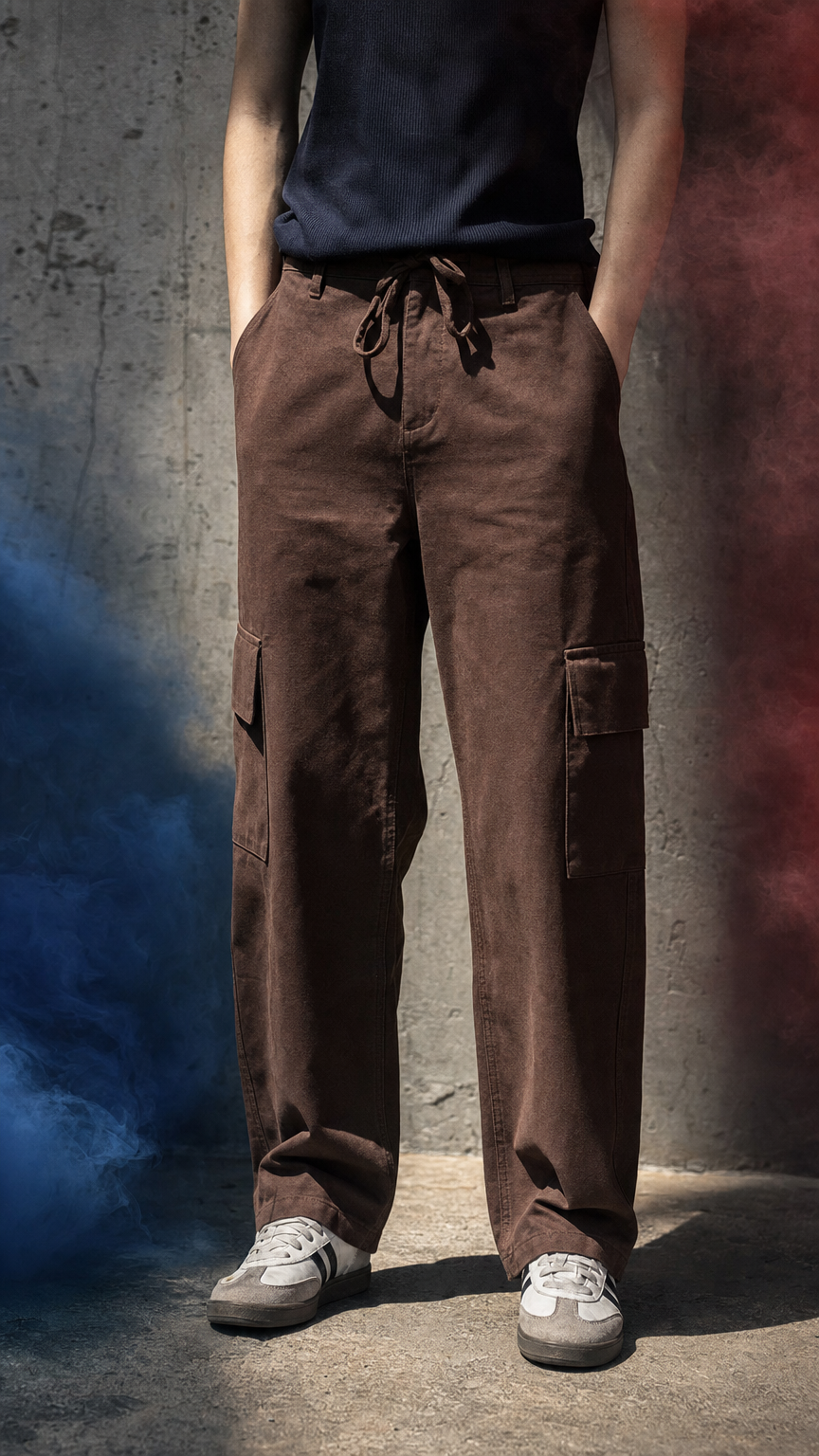 Calça cargo marrom café reta