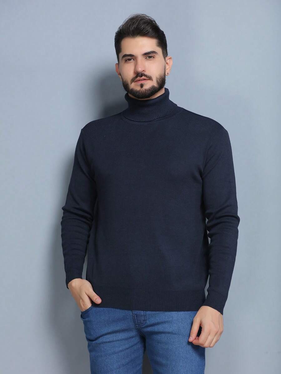 Suéter azul-marinho mock neck