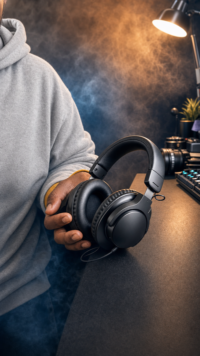 Headphone de edição preto fechado