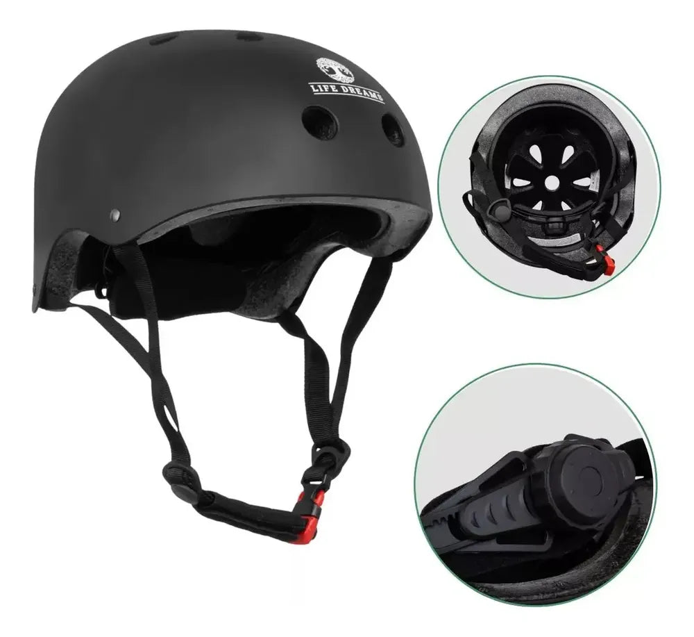 Capacete preto fosco para skate/longboard