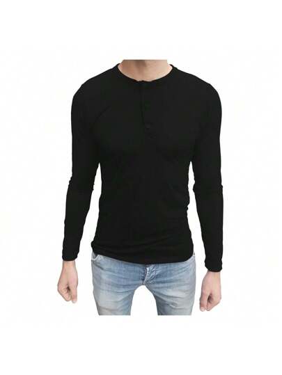 Henley manga longa preta